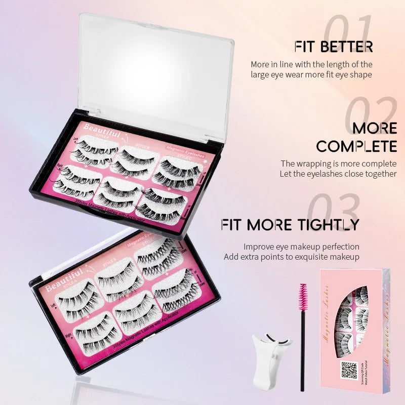Magnetic Suction False Eyelashes 3 Pair Combination Large Capacity 4 Magnetic suit Natural Long Thick Party