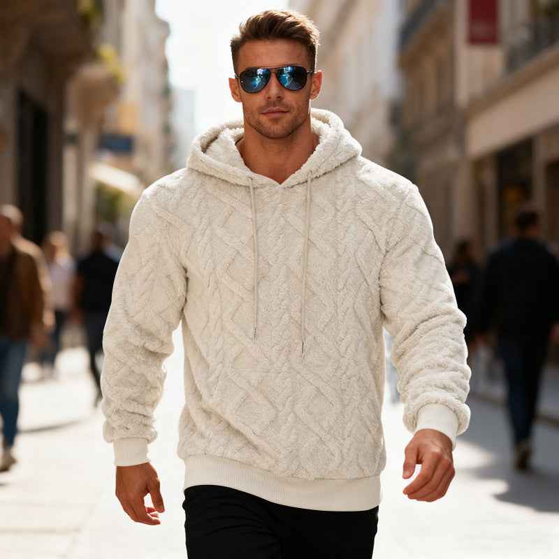 Plush Hooded Sweatshirt for Men - Winter Warm Long-Sleeved Fleece Pullover Top in Solid Color - Hafsa Luxury
