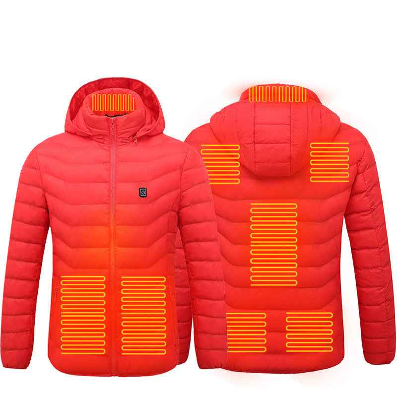 Men Heated Puffer Jacket with Electric Heating Coat 9 Heat Zones Insulated Hood Windbreaker - Hafsa Luxury
