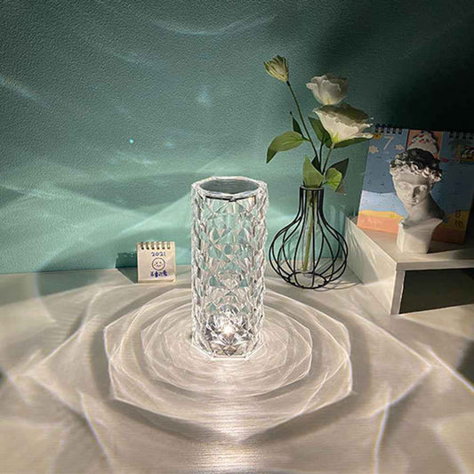 Nordic Crystal Touch Lamp - USB Table Lamp for Bedroom with Dimming and Rose Projector Feature - Hafsa Luxury
