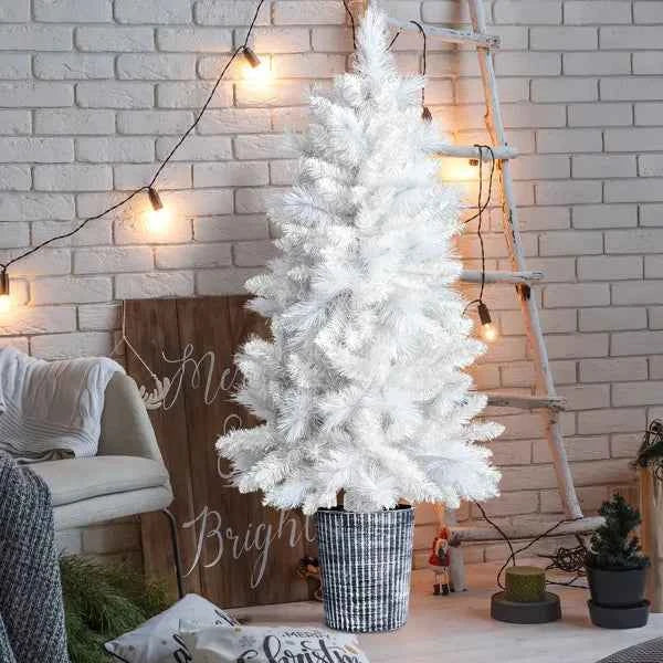 4 FT White Artificial Christmas Tree with Pot Stand, Potted Xmas Pine Tree for Holiday Party, Office, and Home - 200 Branch Tips - Hafsa Luxury
