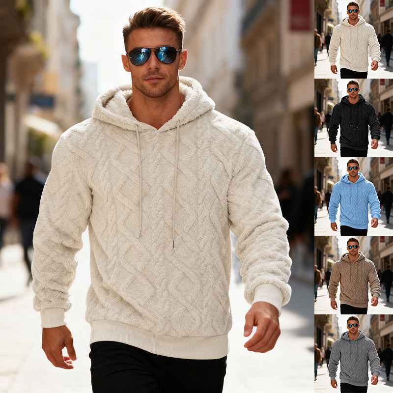 Plush Hooded Sweatshirt for Men - Winter Warm Long-Sleeved Fleece Pullover Top in Solid Color - Hafsa Luxury