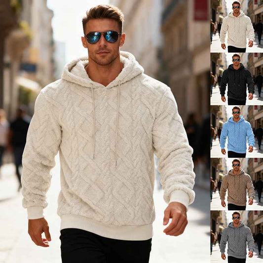 Plush Hooded Sweatshirt for Men - Winter Warm Long-Sleeved Fleece Pullover Top in Solid Color - Hafsa Luxury