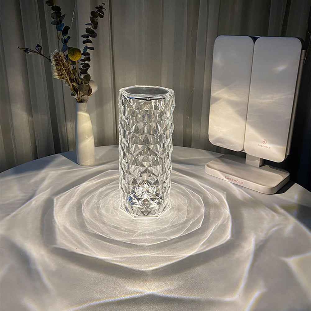 Nordic Crystal Touch Lamp - USB Table Lamp for Bedroom with Dimming and Rose Projector Feature - Hafsa Luxury