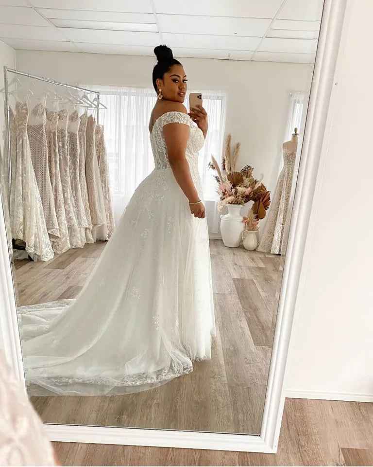 Wedding Dress Plus Size A-Line Off The Shoulder for Your Dream Day - Perfect Plus Size Wedding Dress A-Line - Hafsa Luxury