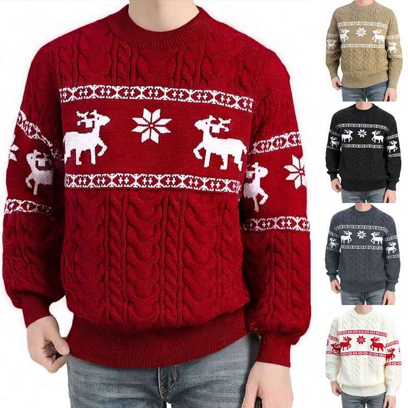 Winter Christmas Sweater for Men Thick Warm Knitted Pullover with Deer Design for Holiday Festivities - Hafsa Luxury