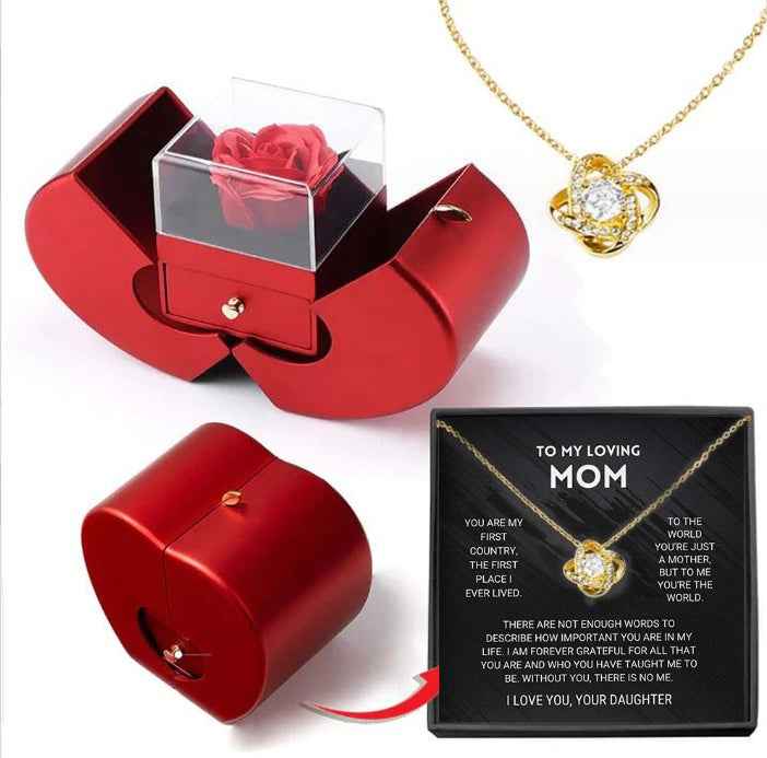 Fashion Jewelry Box Red Apple Design with Necklace & Eternal Rose - Perfect Red Apple Jewelry Box Gift for Christmas, Mother's Day & Valentine's Day - Hafsa Luxury