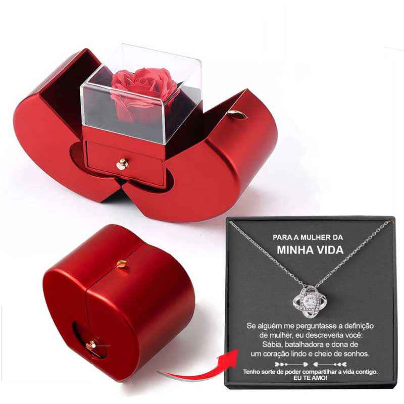Fashion Jewelry Box Red Apple Design with Necklace & Eternal Rose - Perfect Red Apple Jewelry Box Gift for Christmas, Mother's Day & Valentine's Day - Hafsa Luxury