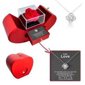 Fashion Jewelry Box Red Apple Design with Necklace & Eternal Rose - Perfect Red Apple Jewelry Box Gift for Christmas, Mother's Day & Valentine's Day - Hafsa Luxury