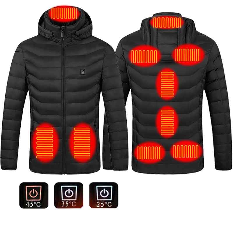 Men Heated Puffer Jacket with Electric Heating Coat 9 Heat Zones Insulated Hood Windbreaker - Hafsa Luxury