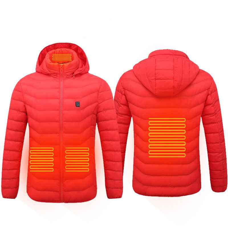 Men Heated Puffer Jacket with Electric Heating Coat 9 Heat Zones Insulated Hood Windbreaker - Hafsa Luxury
