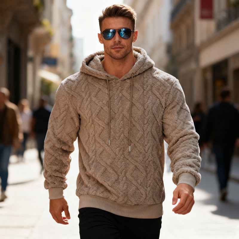 Plush Hooded Sweatshirt for Men - Winter Warm Long-Sleeved Fleece Pullover Top in Solid Color - Hafsa Luxury