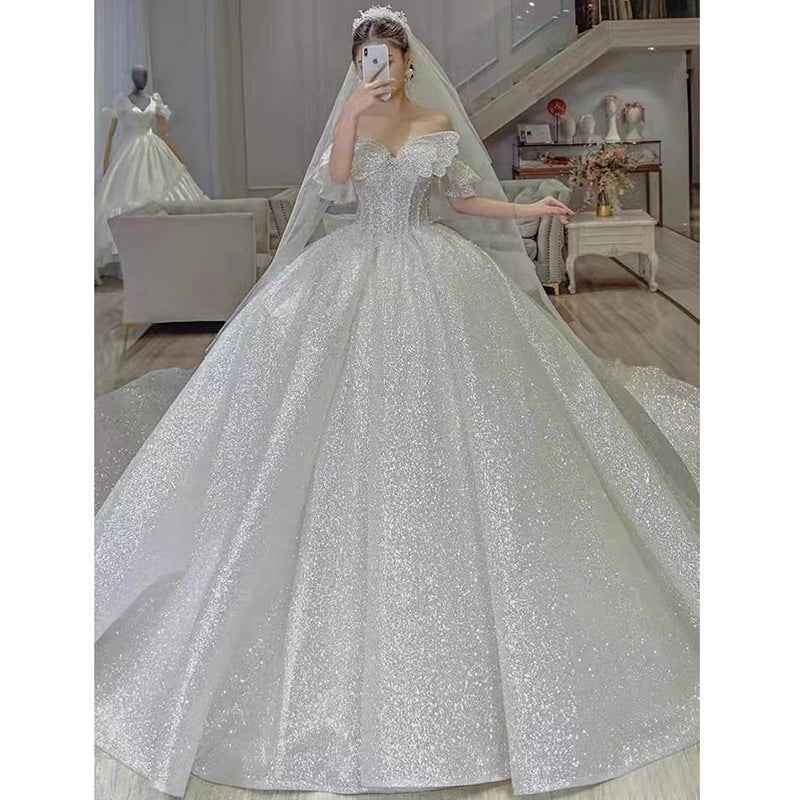 French Tube Top Wedding Dress Mother's Wedding Big Tail Main Wedding Dress - Hafsa Luxury