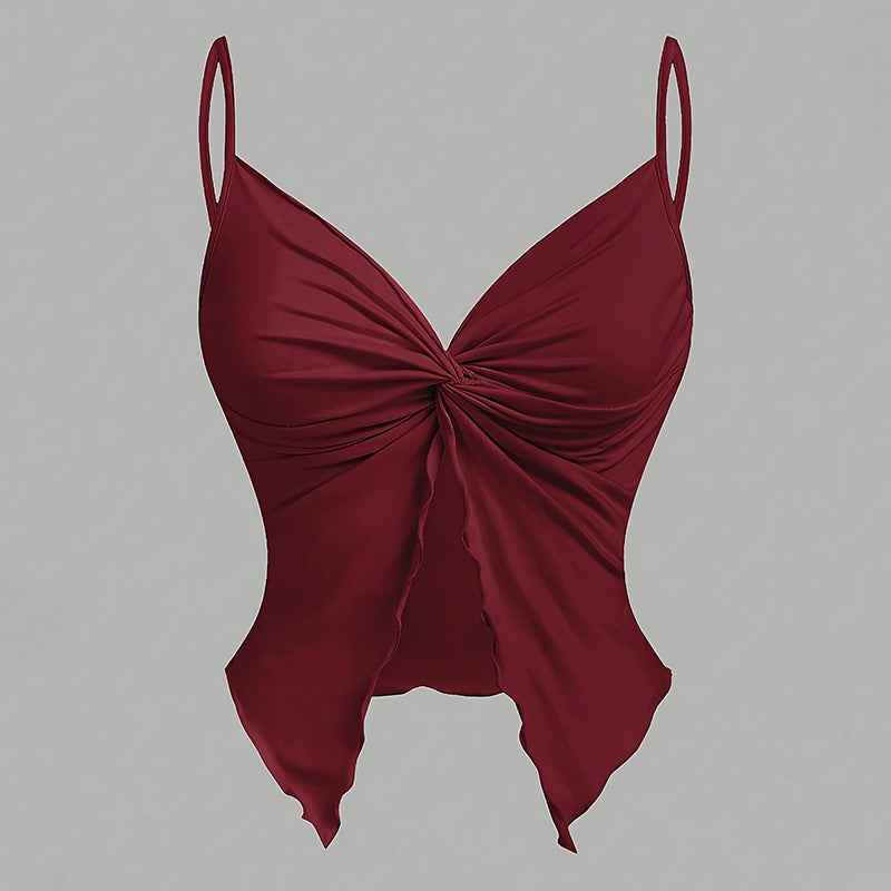 Women's Y2K Cami Set - 3-Piece Twist Front & Asymmetrical Spaghetti Strap Tops - Hafsa Luxury