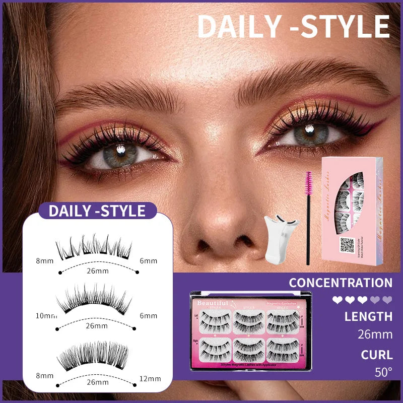 Magnetic Suction False Eyelashes 3 Pair Combination Large Capacity 4 Magnetic suit Natural Long Thick Party
