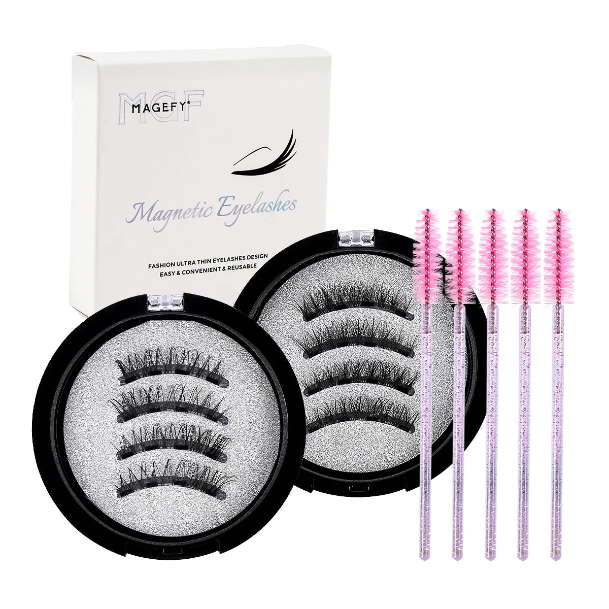 MAGEFY 2 Boxes Magnetic Lashes with Eyebrow Brush Natural Extend Cat Eye Lashes Cross Magnifying Eyes Beauty Makeup Accessory