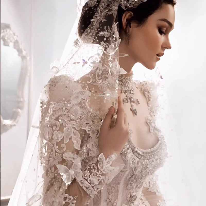 Heavy Industry European-style Royal Court Princess Dress with Large Tail for Women - Hafsa Luxury