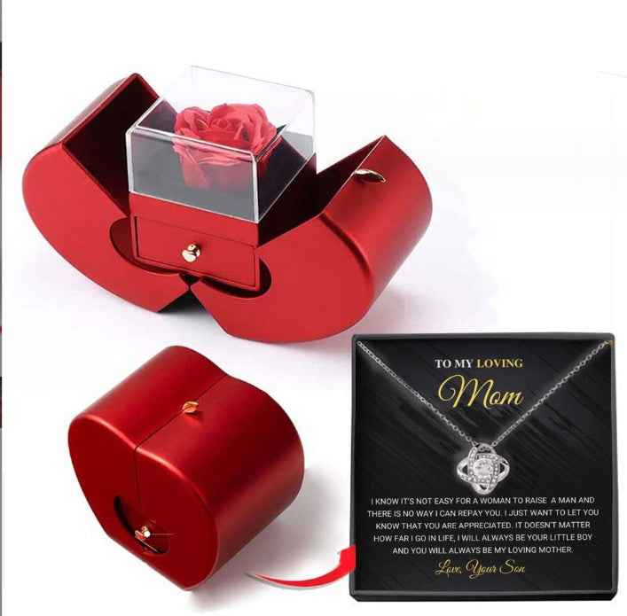 Fashion Jewelry Box Red Apple Design with Necklace & Eternal Rose - Perfect Red Apple Jewelry Box Gift for Christmas, Mother's Day & Valentine's Day - Hafsa Luxury