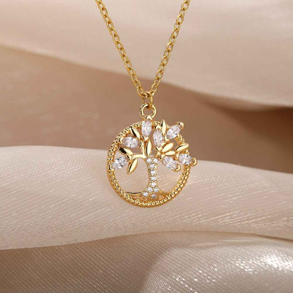 Tree of Life Necklace Rhinestone Pendant Jewelry for Birthday and Valentine's Day Gifts - Hafsa Luxury