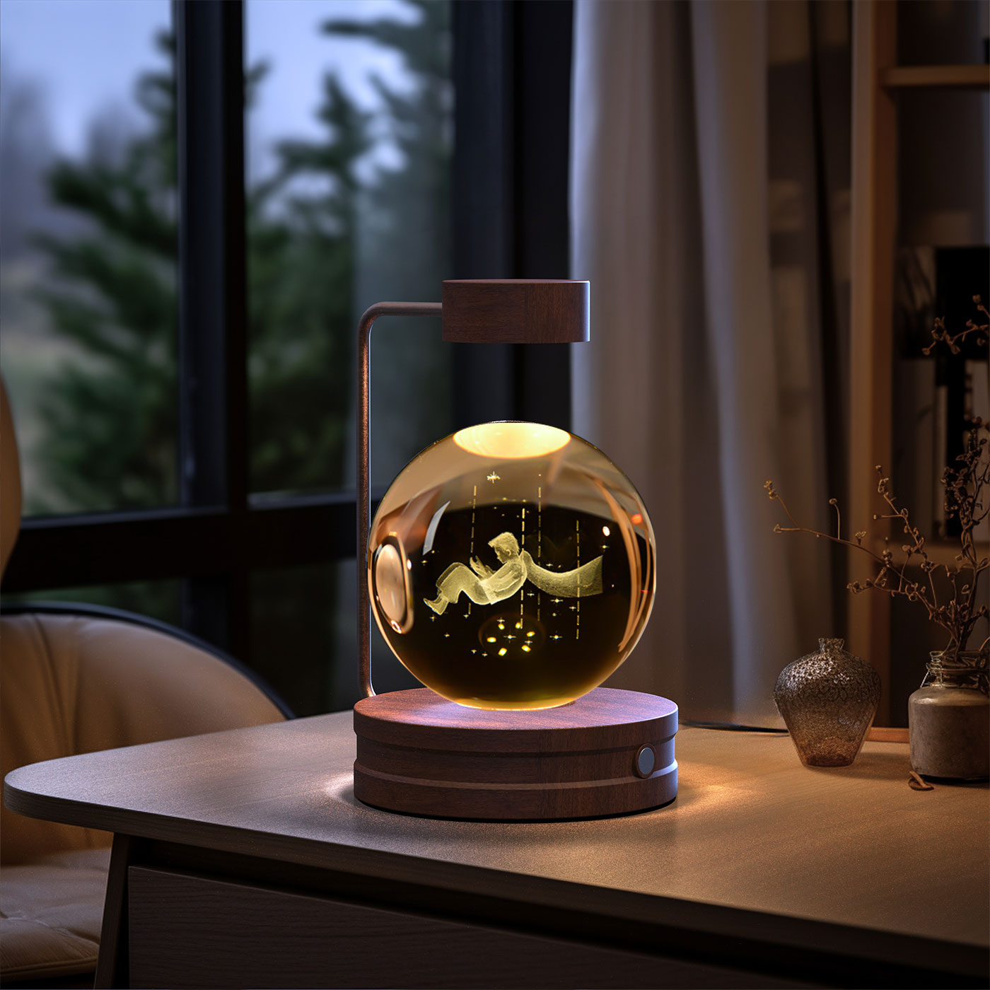Crystal Ball Cosmic Dinosaur Night Light USB Powered Warm Bedside Lamp for Birthdays - Hafsa Luxury
