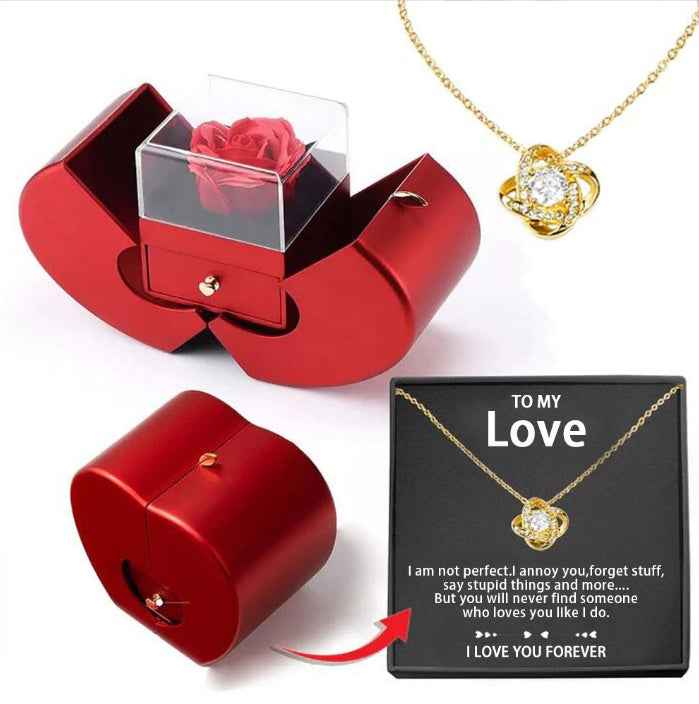 Fashion Jewelry Box Red Apple Design with Necklace & Eternal Rose - Perfect Red Apple Jewelry Box Gift for Christmas, Mother's Day & Valentine's Day - Hafsa Luxury
