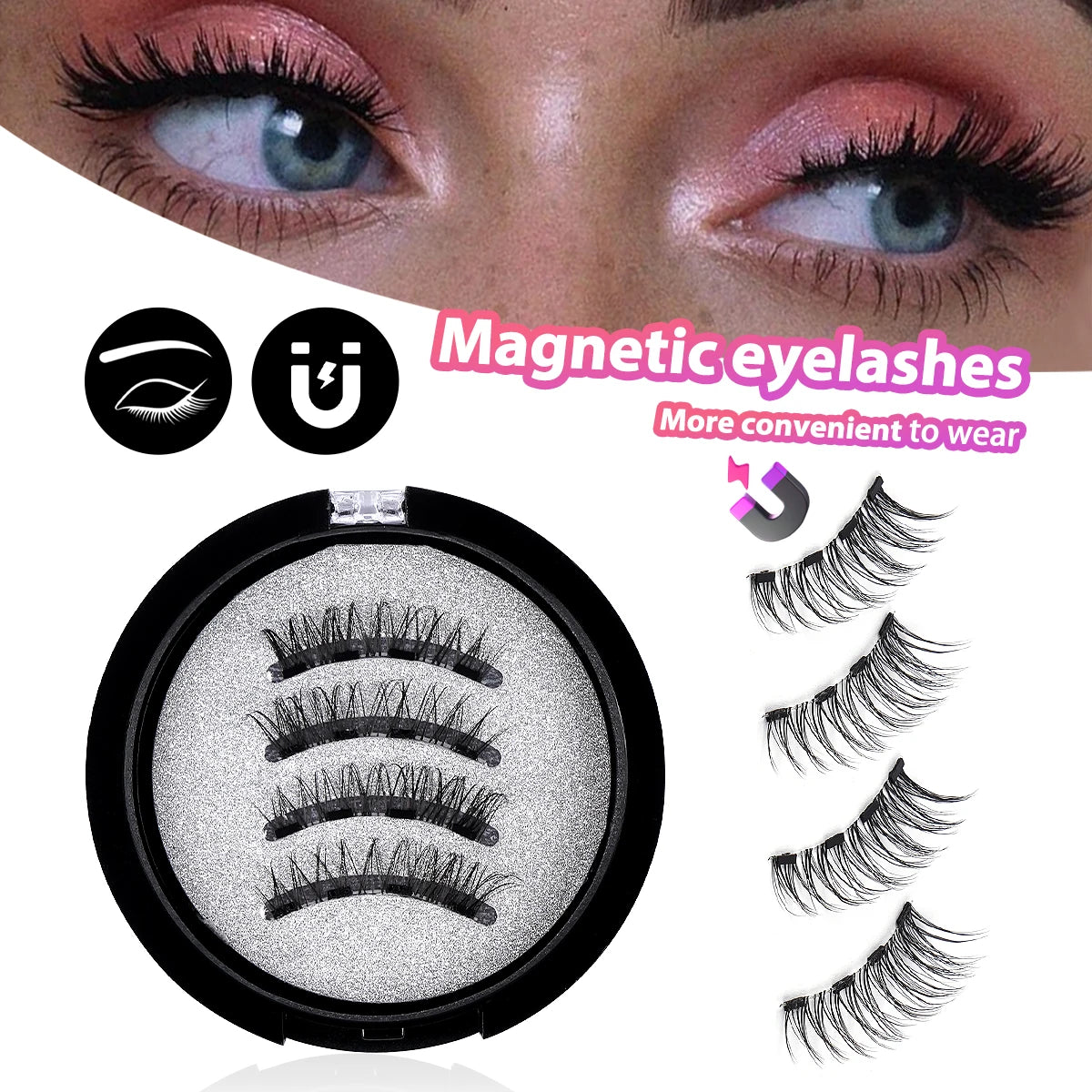 MAGEFY 2 Boxes Magnetic Lashes with Eyebrow Brush Natural Extend Cat Eye Lashes Cross Magnifying Eyes Beauty Makeup Accessory