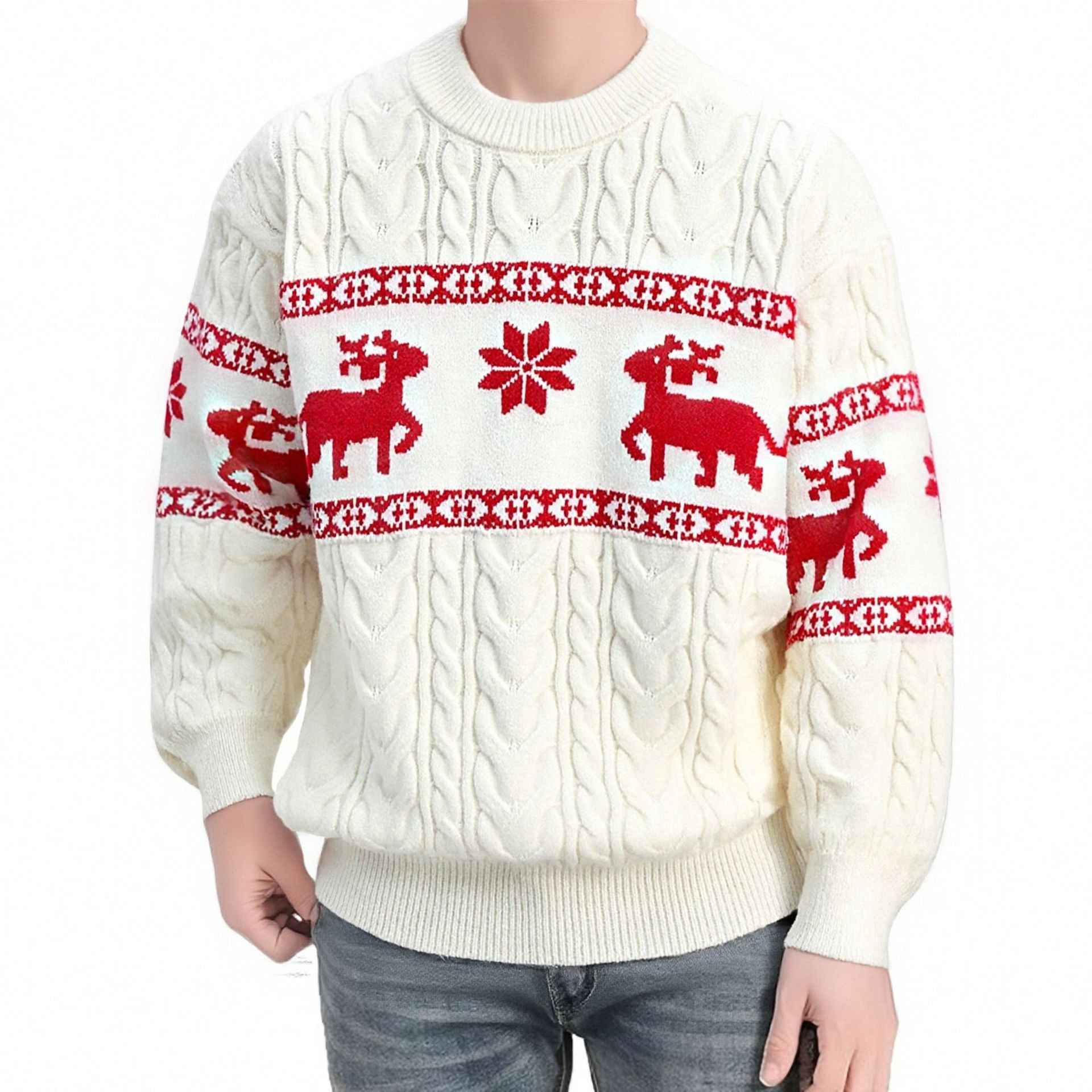 Winter Christmas Sweater for Men Thick Warm Knitted Pullover with Deer Design for Holiday Festivities - Hafsa Luxury