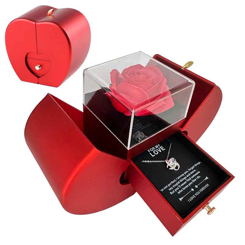 Fashion Jewelry Box Red Apple Design with Necklace & Eternal Rose - Perfect Red Apple Jewelry Box Gift for Christmas, Mother's Day & Valentine's Day - Hafsa Luxury