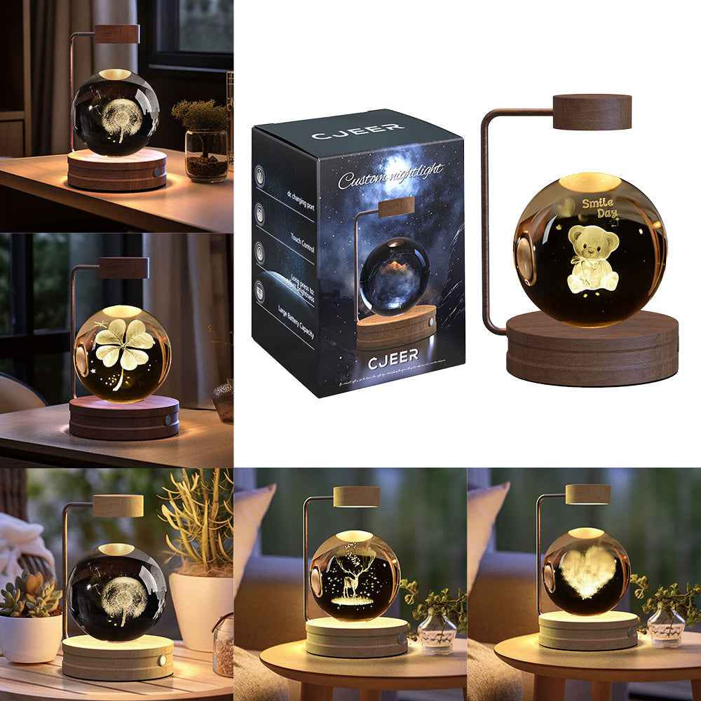 Crystal Ball Cosmic Dinosaur Night Light USB Powered Warm Bedside Lamp for Birthdays - Hafsa Luxury