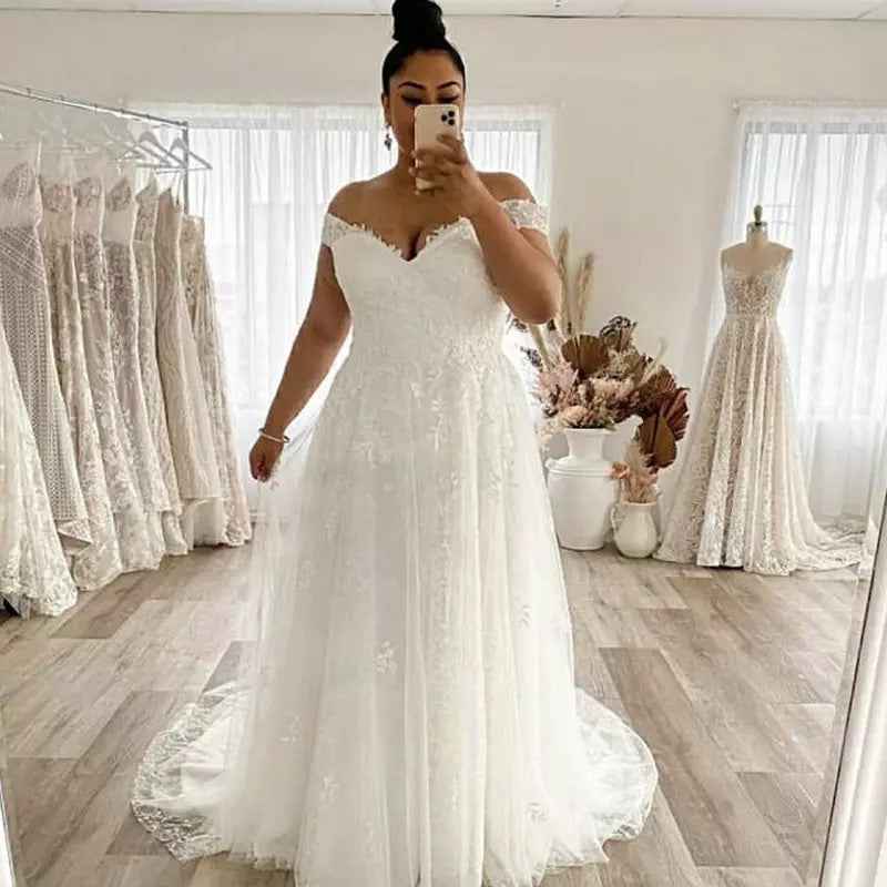 Wedding Dress Plus Size A-Line Off The Shoulder for Your Dream Day - Perfect Plus Size Wedding Dress A-Line - Hafsa Luxury