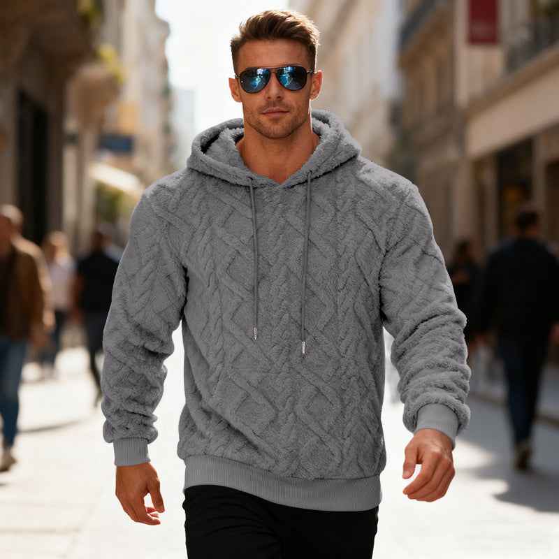 Plush Hooded Sweatshirt for Men - Winter Warm Long-Sleeved Fleece Pullover Top in Solid Color - Hafsa Luxury