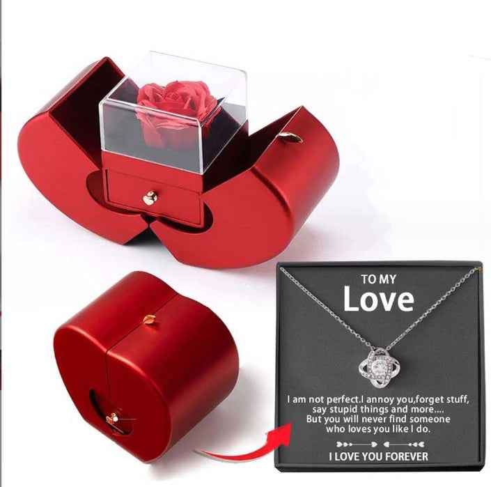 Fashion Jewelry Box Red Apple Design with Necklace & Eternal Rose - Perfect Red Apple Jewelry Box Gift for Christmas, Mother's Day & Valentine's Day - Hafsa Luxury
