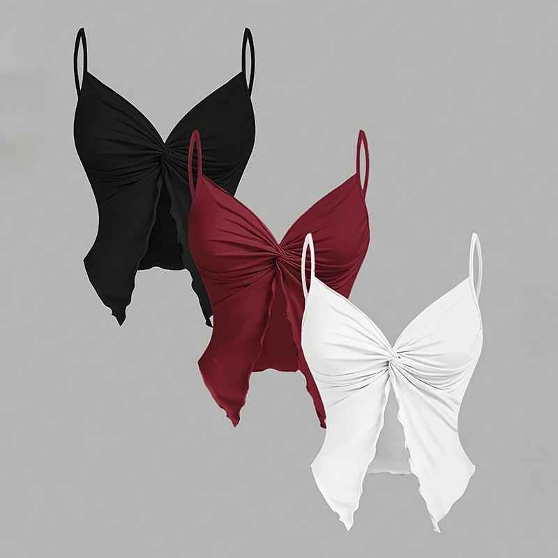 Women's Y2K Cami Set - 3-Piece Twist Front & Asymmetrical Spaghetti Strap Tops - Hafsa Luxury