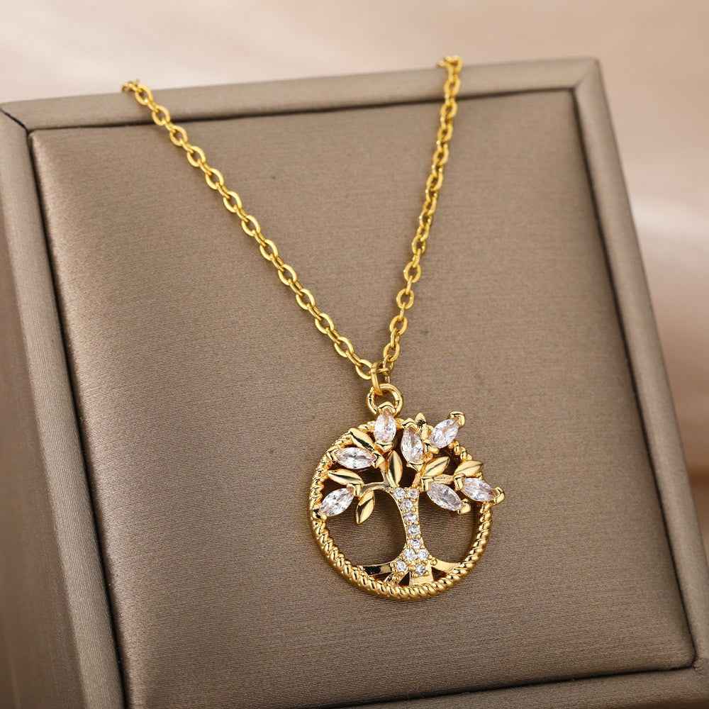 Tree of Life Necklace Rhinestone Pendant Jewelry for Birthday and Valentine's Day Gifts - Hafsa Luxury